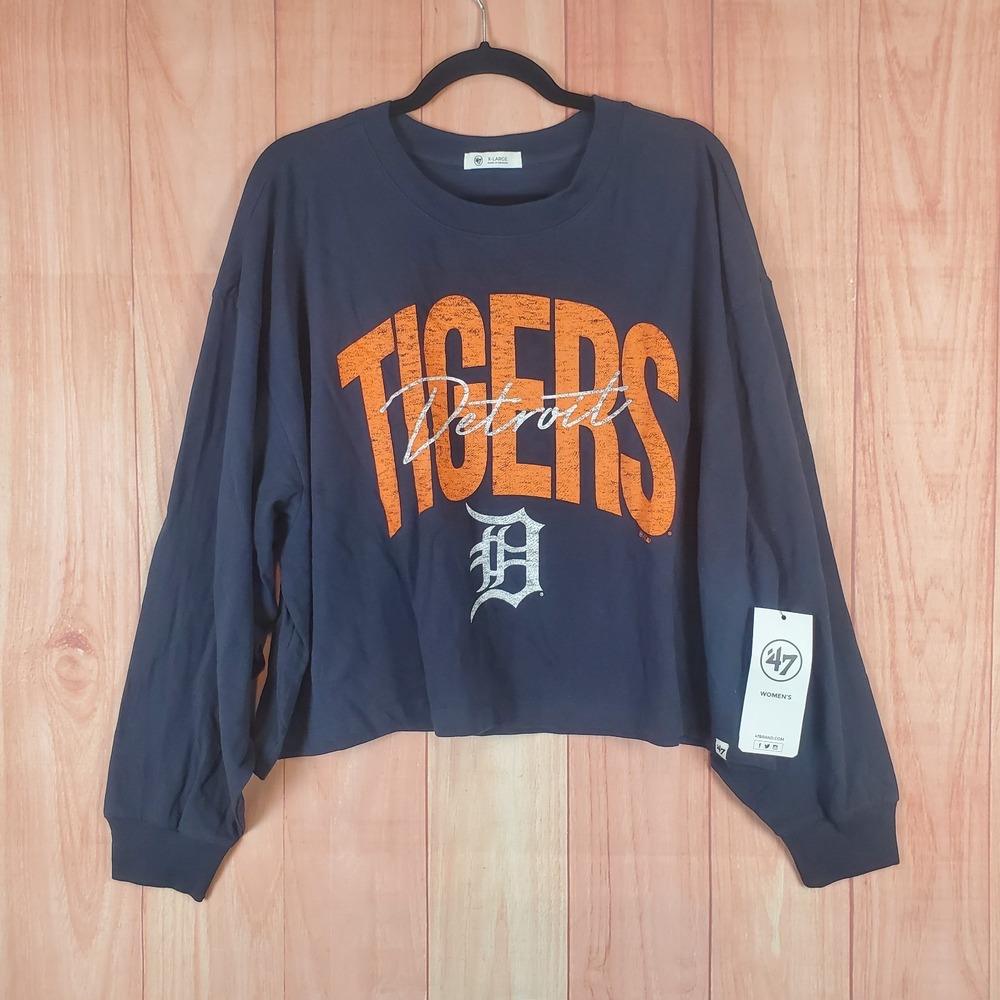 47 Brand Sydney Vibe Womens Shirt XL Blue Crew Neck Long Sleeve Detroit Tigers